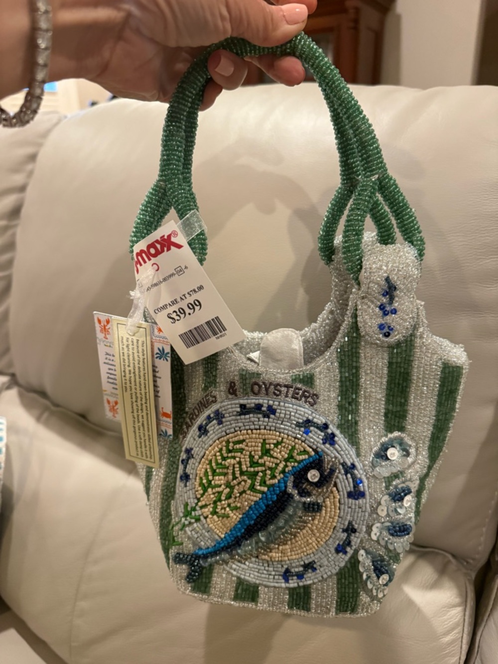 Viral beaded bag Beaded sardines & Oysters Mini evening Bag - Green/White